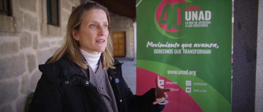 Sandra Tatay, coordinadora de la comisión de Incorporación Sociolaboral de UNAD, durante el vídeo de la entidad para este 1 de mayo